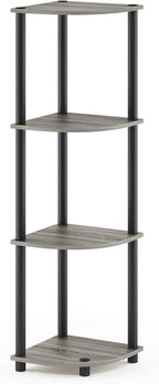 Furinno TURN-N-TUBE Corner Shelf, 4-Tier Corner Bookshelf, Display Storage Shelves with Open Shelves, for Organization and Storage, Living Room, Home Office, Garage, French Oak