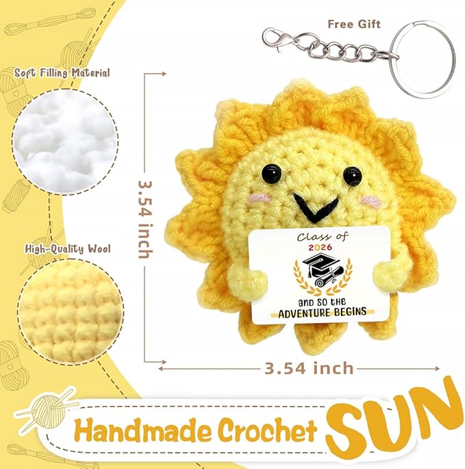 Class of 2026 Graduation Gifts Positive Crochet Sunshine, Emotional Support Crochet Dolls - Graduation Gifts for Friends, Classmate, Son, Daughter | College or Masters Degree Congratulations Present