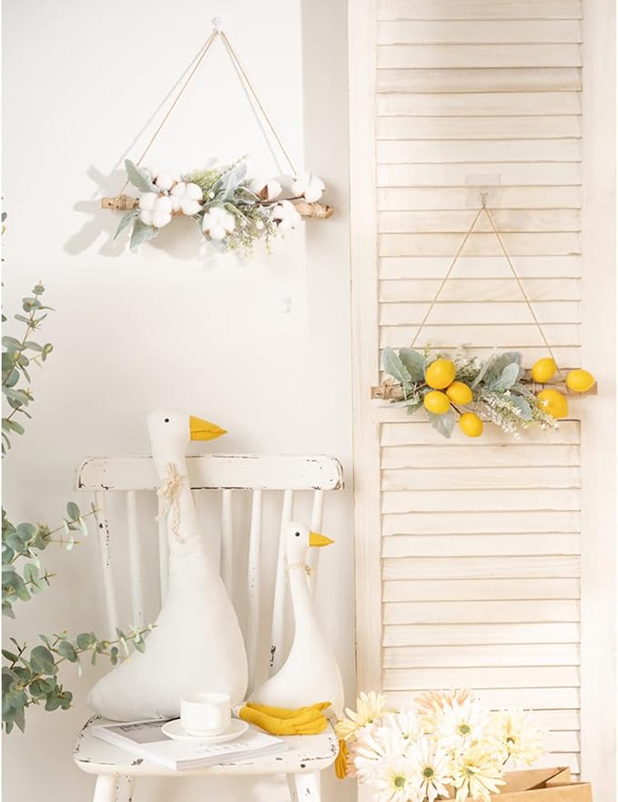 Simulation Pomegranate Fruit Swag, Decorative Greenery Artificial Lemon Swag, Simulation Lemon Pendant Front Door Garland, Artificial Flowers False Flower for Wedding Home Wall Decoration(Yellow)