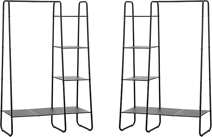 SunnyPoint Open Closet Garment Rack with 4-Tier Shelves & Bottom Storage Shelf, Freestanding Open Wardrobe Clothes Rack Organizer with Hanging Rod for Bedroom Closet, Clothing Rack with Shelves