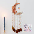 Agate Moon Dream Catchers with Crystal 7 Chakra Gemstone Dream Catchers Color Natural Gem Agate Wall Hangings Room Garden Dreamcatchers Decor (Orange)