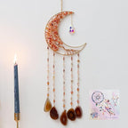 Agate Moon Dream Catchers with Crystal 7 Chakra Gemstone Dream Catchers Color Natural Gem Agate Wall Hangings Room Garden Dreamcatchers Decor (Orange)