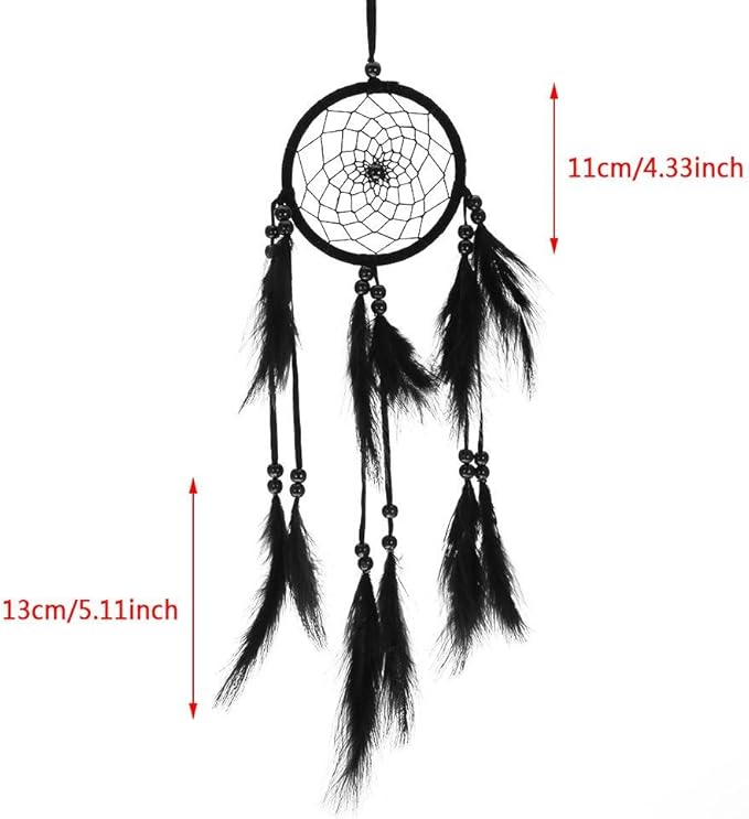 1pc Wood Beads Handmade Large Dream Catcher Dreamcatcher Craft Hanging Pendant Craft Gift Living Room Home Decoration(Black)