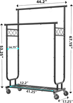 Heavy Duty Clothes Rack, Rolling Clothing Rack With Shelves Load 450 LBS, Double Rod Clothing Racks with Wheels for Hanging Clothes, Black