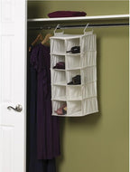 Household Essentials 311344 10 Pocket Hanging Shoe Storage Organizer for Closets | Natural Canvas