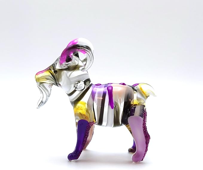 Goat Tiny Figurines Hand Blown Glass Art Animals Collectible Gift Home Décor (Marble Purple)