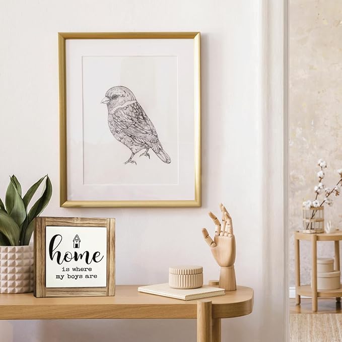 Farmhouse Home Signs, Box Sign Wood Desk Sign Decor, Wood Decoration for Living Room, Shelf Decor, Gift for Boy Mom, Housewarming Gift, Home is Where My Boys are Sign 5.9×5.9 inches