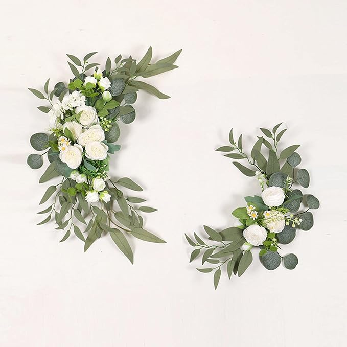 2 Pieces Front Door Hanging Wreath Artificial Peony Flower Swag with Green Leaves Silk Vine Garland Decorative for Arches Suitable for Kitchen Wall
