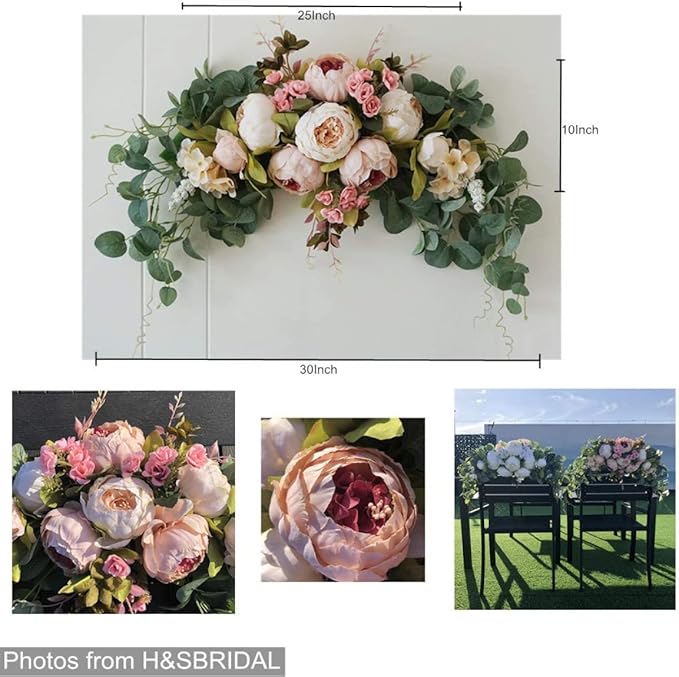 Wedding Arch Flowers, 30inch Artificial Peony Swag with Green Leaves, Peony Garland Arch Flowers, Wall Hanging Flower Wreath for Wedding Arch Home Decorations