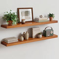 Homeforia Oak Floating Shelves 42 inch Long, High End Solid Real Wood 42inch Floating Shelf for Wall Mounted, Honey Oak Wooden 42in Floating Shelves, Heavy Duty Bracket, 42 X 6.5 X 1.75 in, Set of 2