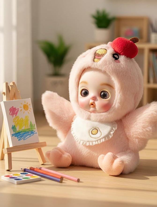 6" Hand-Painted Porcelain Face Doll with Acrylic Cotton Body, Small Ceramic Collectible Doll for Shelf & Desk Decor, Aesthetic Home Display, Collectors & Unique Birthday Gift (Pink)