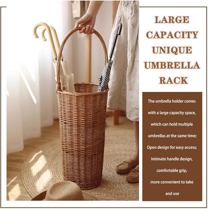 Umbrella Stand Rack Umbrella Stand Indoor Tall Japanese Style Umbrella Storage Bucket, Wicker Weave Umbrella Holder, Household Laundry Basket with Handle, for Doorway, Porch