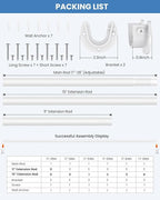 Closet Rods for Hanging Clothes, 17 to 69 Inches Stepless Adjustable Metal Closet Rod, 1.3 Inches Heavy Duty Clothes Hanging Rod for Closet Wardrobes Laundry RV, White