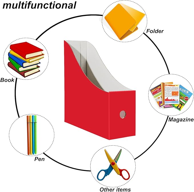 Limitliho Cardboard Magazine File Holder for Desk, Book Bins for Classroom Library,Office,Home, 10.6" H x 10.2" L x 3.5" W in Magazine Storage Bins(Six color, 24 Pack)