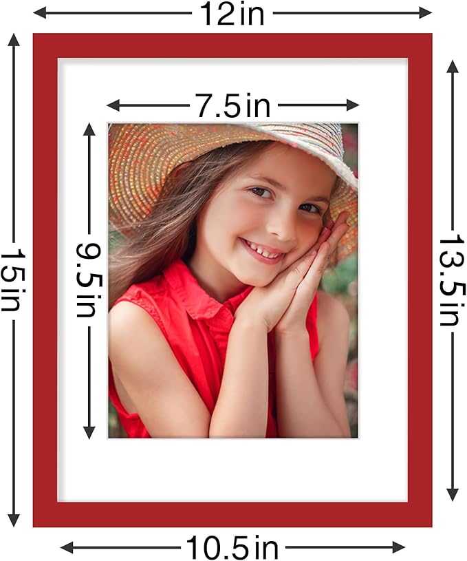 Vittanly 11x14 Picture Frames Set of 9, Shatter Resistant Plexiglass, Display 8x10 Pictures with Mat or 11x14 without Mat, Photo Frames for Wall or Tabletop, Engineered Wood, Red