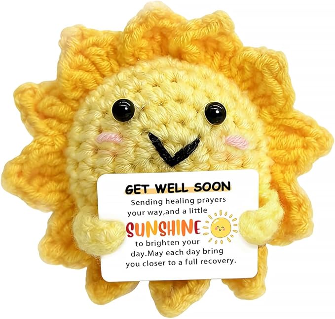 Get Well Soon Gifts - Handmade Positive Crochet Sunshine Dolls with Cheer Up Messages, Crochet Emotional Support Buddies for Surgery Recovery & Healing | Get Well Soon Gifts for Kids, Women, Men