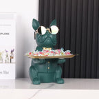 Modern Decor Resin Bulldog Tray Statue Tray Storage Key Holder Candy Jewelry Earrings Tray Suitable for Home Decor Modern Art Dining Table Decor Office Small Object Tray (Green)