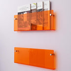 2 Pack Orange Acrylic Magazine Holder, Wall Mount Hanging Bookshelf Literature Storage Rack, Brochure File Display Shelf for Waiting Room, Living Room, Office, Home