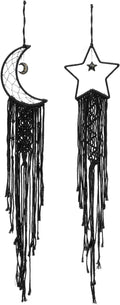 PATIKIL Moon Star Dream Catcher Decor, 39" Boho Dream Catcher Macrame Woven Wall Hanging for Home Decor Bedroom Accessories Cafes Wedding Decoration, Black