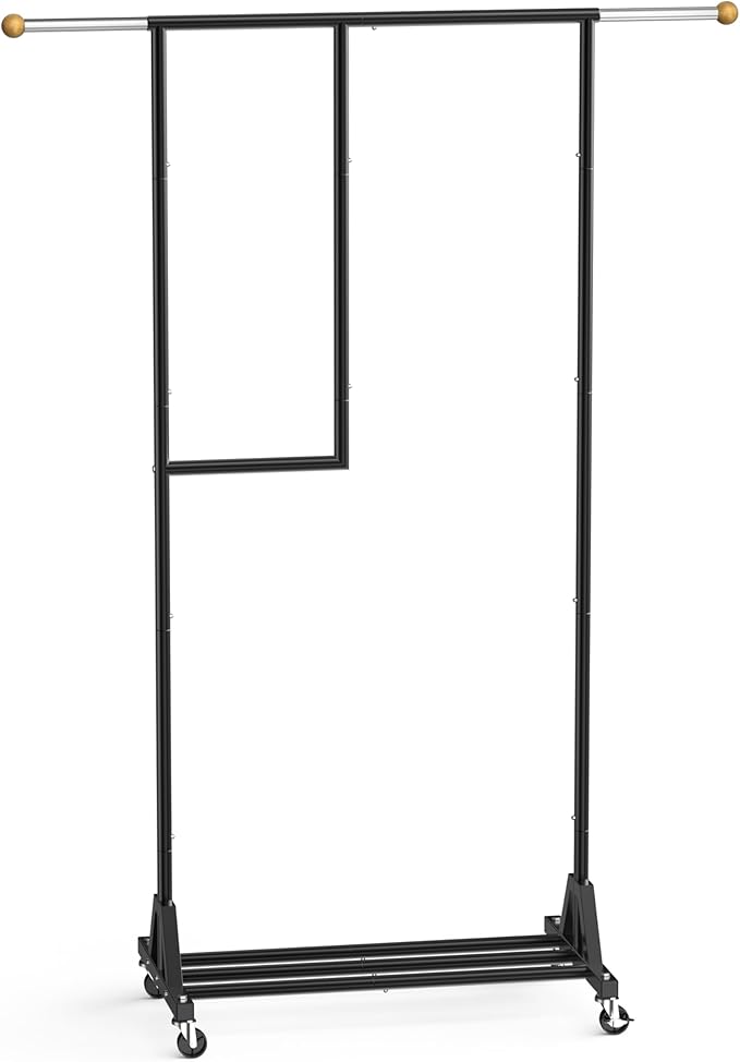 Rolling Clothing Rack with Bottom Storage Shelf & lockable Casters, Multi-tier Retractable Sturdy Garment Rack for Hanging Coats, Dresses - Ideal for Bedroom, Closet & Laundry Room ( Taller version )