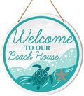 Beach House Welcome Sign Decor, Summer Beach Hanging Sign Decor Farmhouse Wall Decorations Wood Sign for Front Door, Patio, Porch, Housewarming Gift for Beach House Home, Welcome to Our Beach House