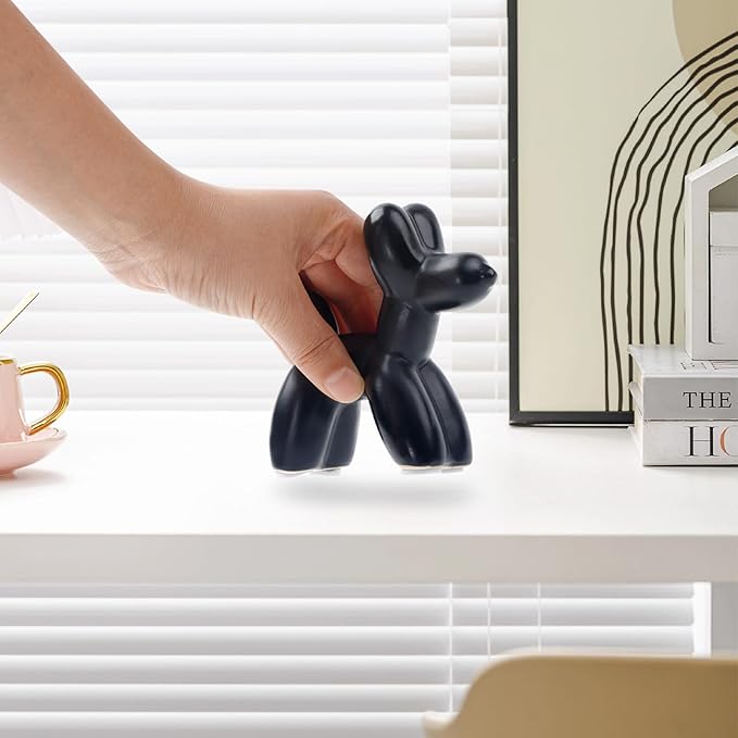 Notakia Cute Ceramics Black Balloon Dog Statue Crafts Living Room Desktop Decorations,Handmade Modern Small Ceramic Animal Statue Ornament Home Decor Accents