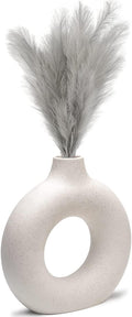CEMABT White Donut Vase Hollow Ceramic Vase for Flowers Handmade Minimalist Boho ins Style Modern Home Decor for Wedding Dinner Table Party Living Room Office Bedroom（L，White）