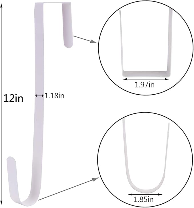 Sattiyrch 12" Wreath Hanger for Front Door,Steel Over The Door Hanger Hook,Wreath Door Hanger (White,2)