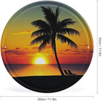 Wall Picture, with Sunset Palm Tree Printed Circular Iron Hanging Picture,Wall Art Decor,Home for Bedroom Living Room Bathroom Decor,Iron Painting 11.8X11.8 in