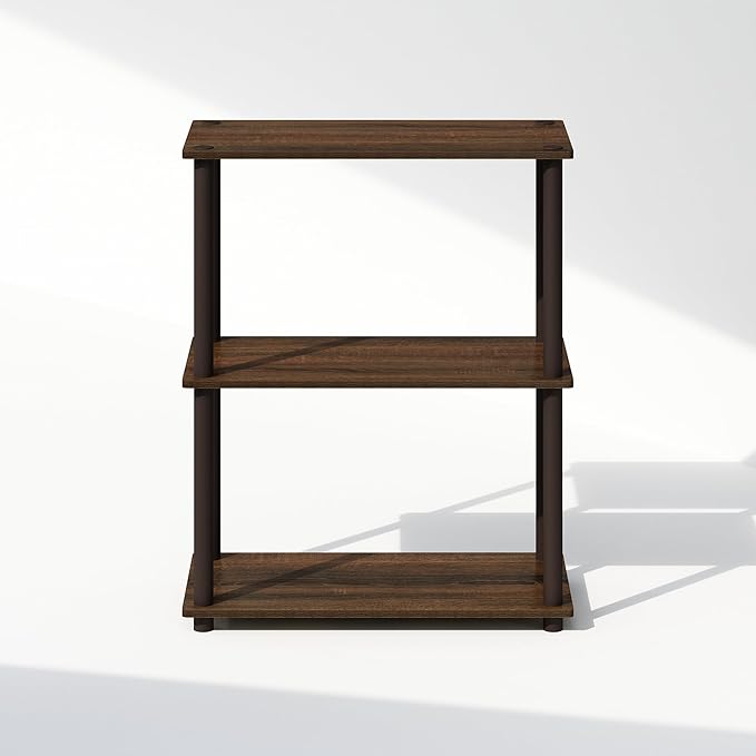 Furinno Turn-N-Tube Book Shelf, 3-Tier Bookshelf, Bookcase with Multipurpose Compact Display Rack, 11.6 x 23.6 x 29.6, for Living Room, Bedroom, Home Office, Walnut/Brown