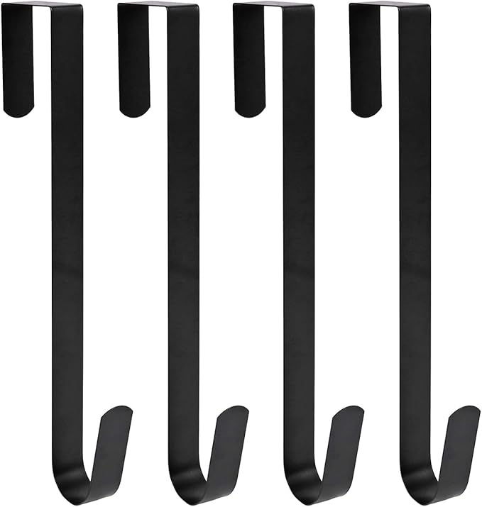 Sattiyrch 12" Wreath Hanger for Front Door,Steel Over The Door Hanger Hook,Wreath Door Hanger (Black,4)