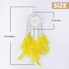 Pretty Jolly Crystal Stone Small Dream Catchers Yellow Feathers Mini Dreamcatchers with Beads for Cars Rear View Mirror Hanging Decoration Good Luck Travel Charm Bedroom Ornaments for Women Girls