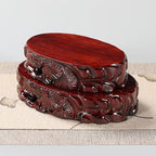 GOLDY&WENDY Oriental Furniture Rosewood Wooden Display Stand Oval Hand-carved Stone Buddha Statue Ornament Pedestal