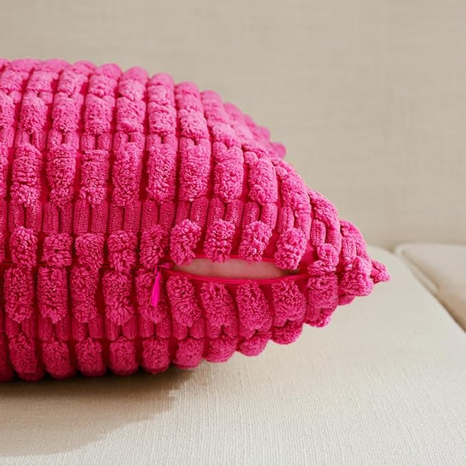 Fancy Homi 4 Packs Decorative Throw Pillow Covers for Living Room Couch Bed, Modern Farmhouse Boho Home Décor Accent Cushion Case, 20" x 20", Hot Pink