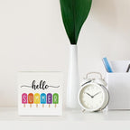 IYEZH Farmhouse Hello Summer Popsicles Wooden Box Sign Rustic Country Summer Box Sign Wood Sign Decor Summer Square Wood Sign Home Desk Tabletop Shelf Decor 5 x 5