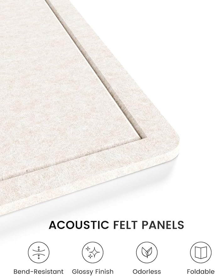 Fluxynara Bulletin Board,35.4" x 23.6" Cork Board Alternative with 12 Safe Removable Adhesive Tabs, Foldable Felt Pin Board for Home Office, Classroom, Bedroom,Entryway for Walls—Oatmeal