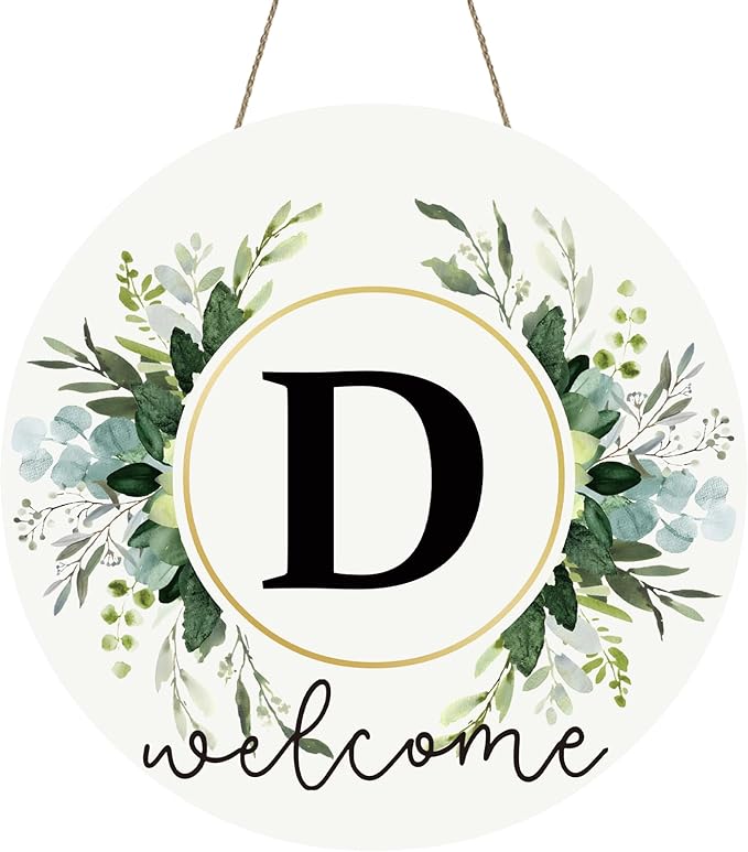 Monogram Letter D Wreaths for Front Door Wreath Wooden Welcome Sign for Front Door Decor Floral Family Last Name Initial House Warming Spring Summer Porch Rustic Wall Home Kitchen Boho Decorations