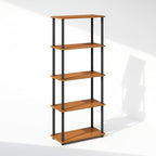 Furinno Turn-N-Tube Book Shelf, 5-Tier Bookshelf, Bookcase with Multipurpose Compact Display Rack, 11.6 x 23.6 x 57.4, for Living Room, Bedroom, Home Office, Light Cherry/Black