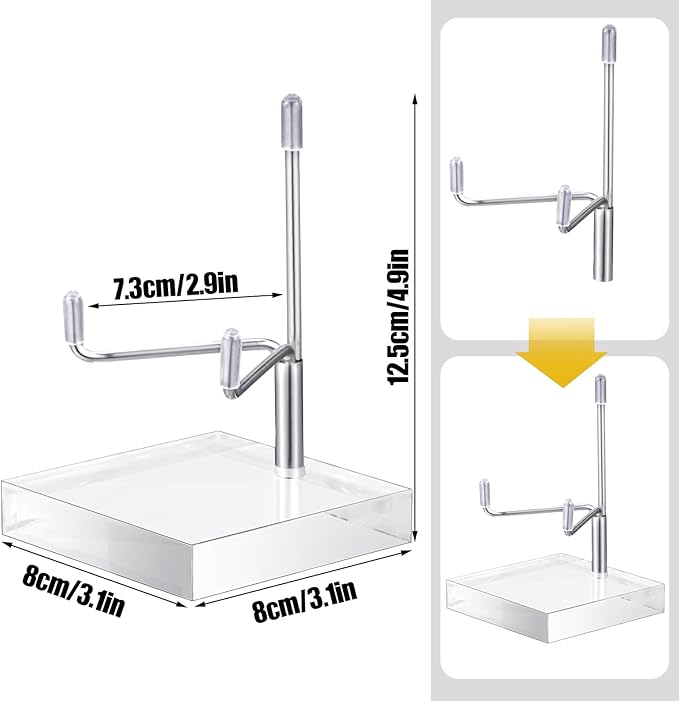 Suzile 4 Pcs Adjustable Metal Arm Display Stand Easel with Acrylic Base Rock Display Easel Holder Acrylic Crystal Clear Plate Stand for Geodes Mineral Agate (Silver, 3.2 x 3.2 x 4.9 Inch)