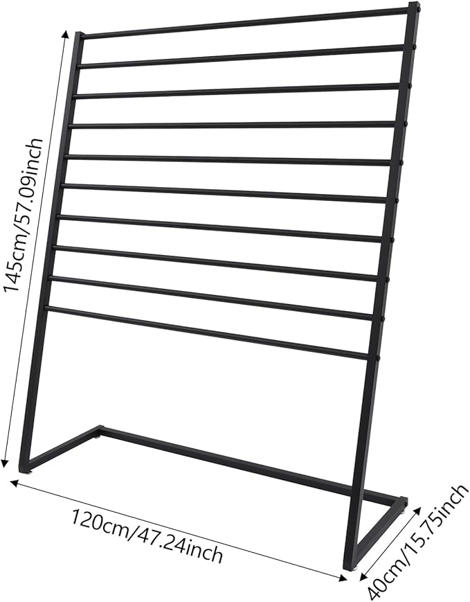 Scarf Organizer, Metal Hijab Organizer, 10 Tier Scarf Holder Hanger for Multiple Scarves, Freestanding Hijab Stand Belt Pants Hanging Rack for Home, Commercial, Clothing Store (Black, 120cm)