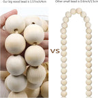 Farmhouse Decor Large Wood Bead Garland 50inch long with 1.6" Diameter beads, Natural Wooden Beads Decor with Tassels Decorative Boho Country Decoration for Coffee Table Home Tiered Tray Wall Hanging