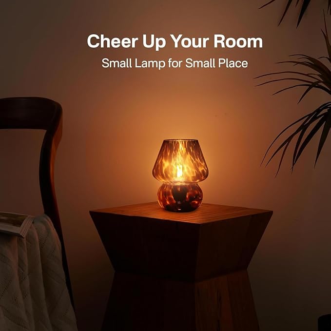 Dawnwake Mushroom Lamp Small Lamp Table Lamp for Bedroom, Desk Bedside Lamps for Living Room,Mushroom Decor Cute Mini Modern Mid Century Lamps for Night Stands,Aesthetic Home Decor (Flame Black)