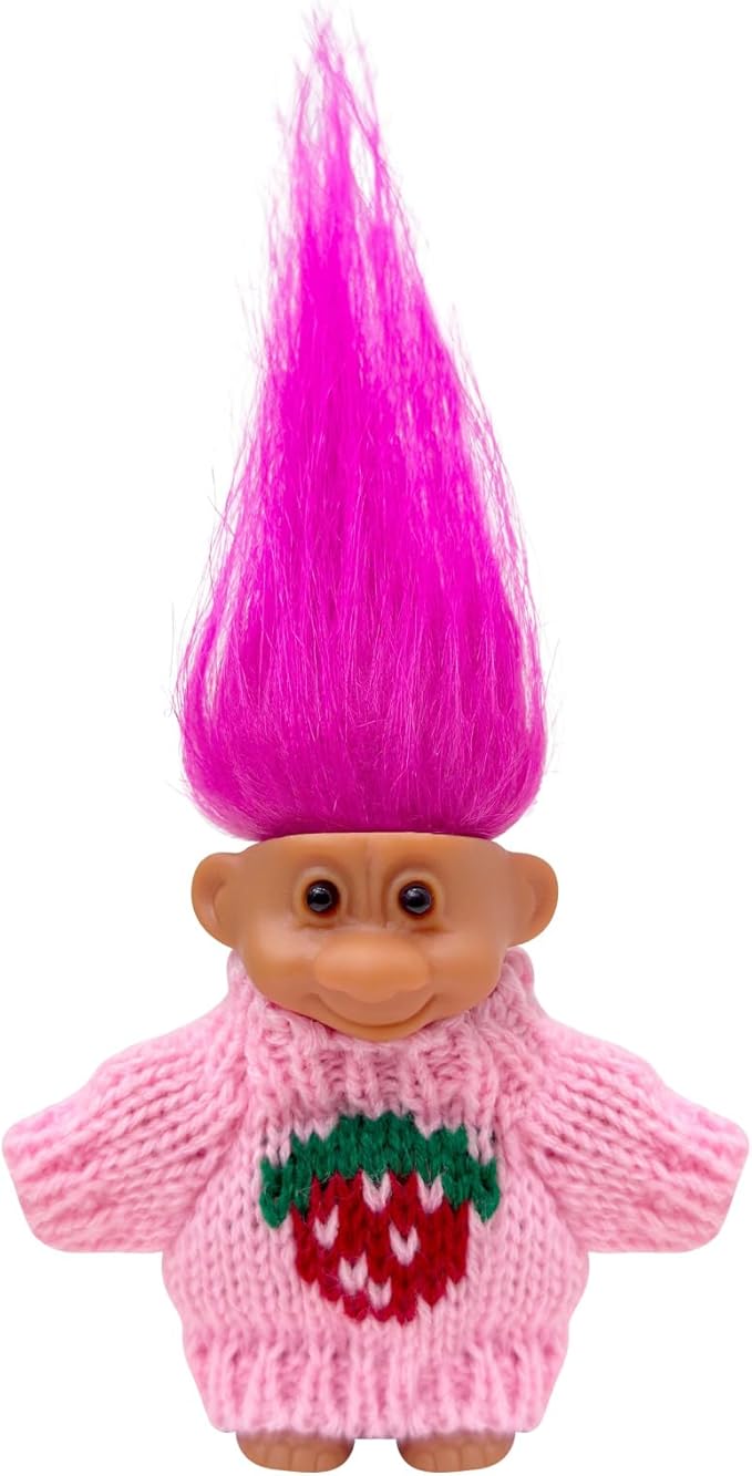 Retro Vintage Lucky Troll Dolls Assorted Hair Colors Chromatic Adorable for Collections, School Project, Arts and Crafts, Party Favors (Pink)
