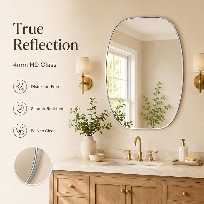 USHOWER Silver Oval Arch Bathroom Mirrors for Over Sink, 30x40 Inch Bathroom Vanity Mirror for Bathroom, Bedroom, Vanity, Entryway, Aluminium Frame, Anti-Rust, Modern Wall Decor