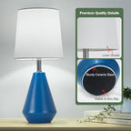 Small Bedside Table Lamp for Bedroom-Reading Desk Lamp Set of 2,with 3 Color Temperatures,15.5" Nightstand Ceramic Lamp with Fabric Shade for Kids Room,Living Room,Dorm,Home Office(Blue+White)