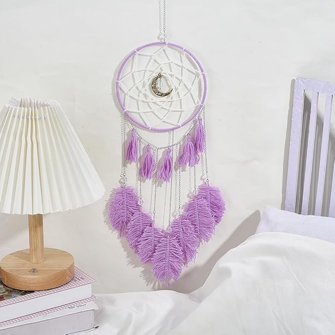 INFUNLY 5 Pack Dream Catcher Wall Hanging Moon Pendant Dream Catcher Kit DIY Large Dreamcatcher with Instructions Dreamy Yarn Wall Hanging Making Kit for Bedroom Window Ornaments Wedding Party Decor