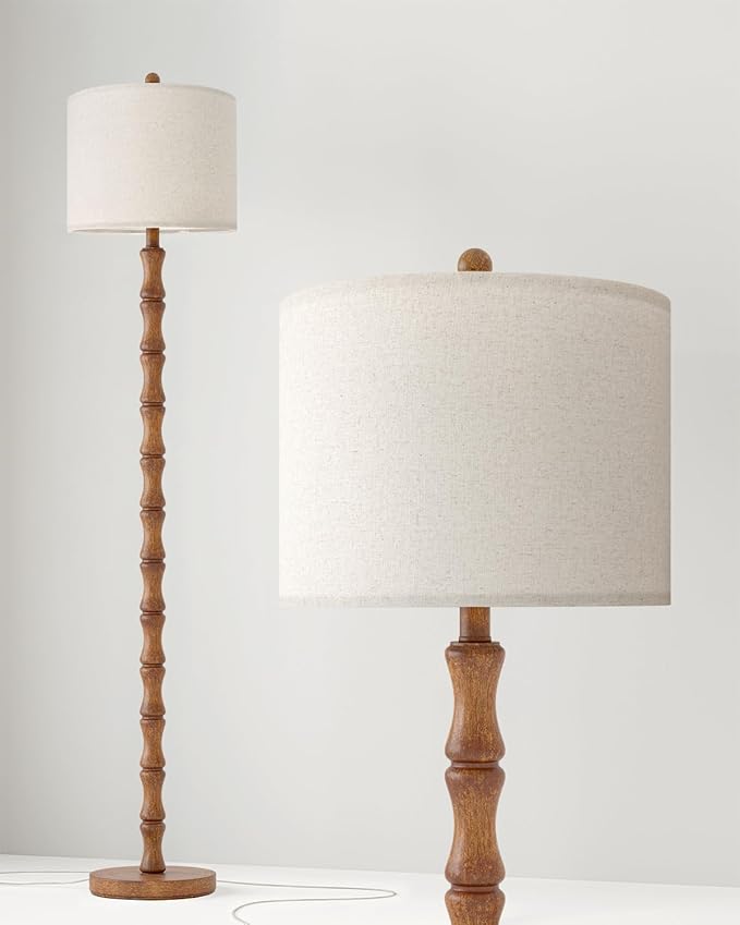 BOBOMOMO 62" Rustic Floor Lamp for Living Room, Retro Farmhouse Floor Lamp Rotary Switch, Resin Standing Lamp for Living Room, Corner, Dining Room, Bedroom, Home Decor