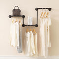 Industrial Pipe Clothing Rack with 2 Floating Shelves, 3 Hanging Rods Wall Mounted Garment Rack, Heavy Duty Iron Clothes Bar, Space-Saving Clothing Hanging Rails for Closet (3 hanging rods 2 shelves)