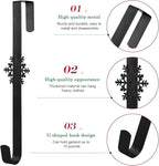 Wreath Hangers for Front Door,15" Sturdy Metal Wreath Doors Hangers,Over The Door Hooks for Front Porch Decor,Garland Hooks Holders for Halloween Christmas Decorations (Black Snowflakes, 1 Pack)