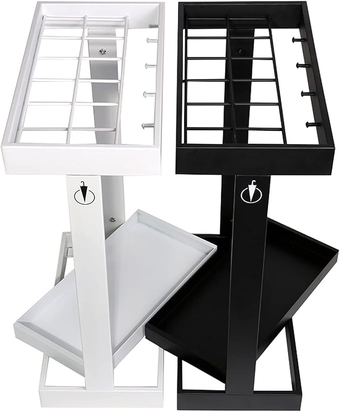 1 Piece Umbrella Stand Rectangular,White-Black,Metal Umbrella Stand,stored 12-21 Umbrellas,with Water Catcher Hook,Umbrella Stand,for Hotel Lobby